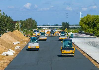 264省道淮安区段建设工程全面进入水稳底基层摊铺阶段